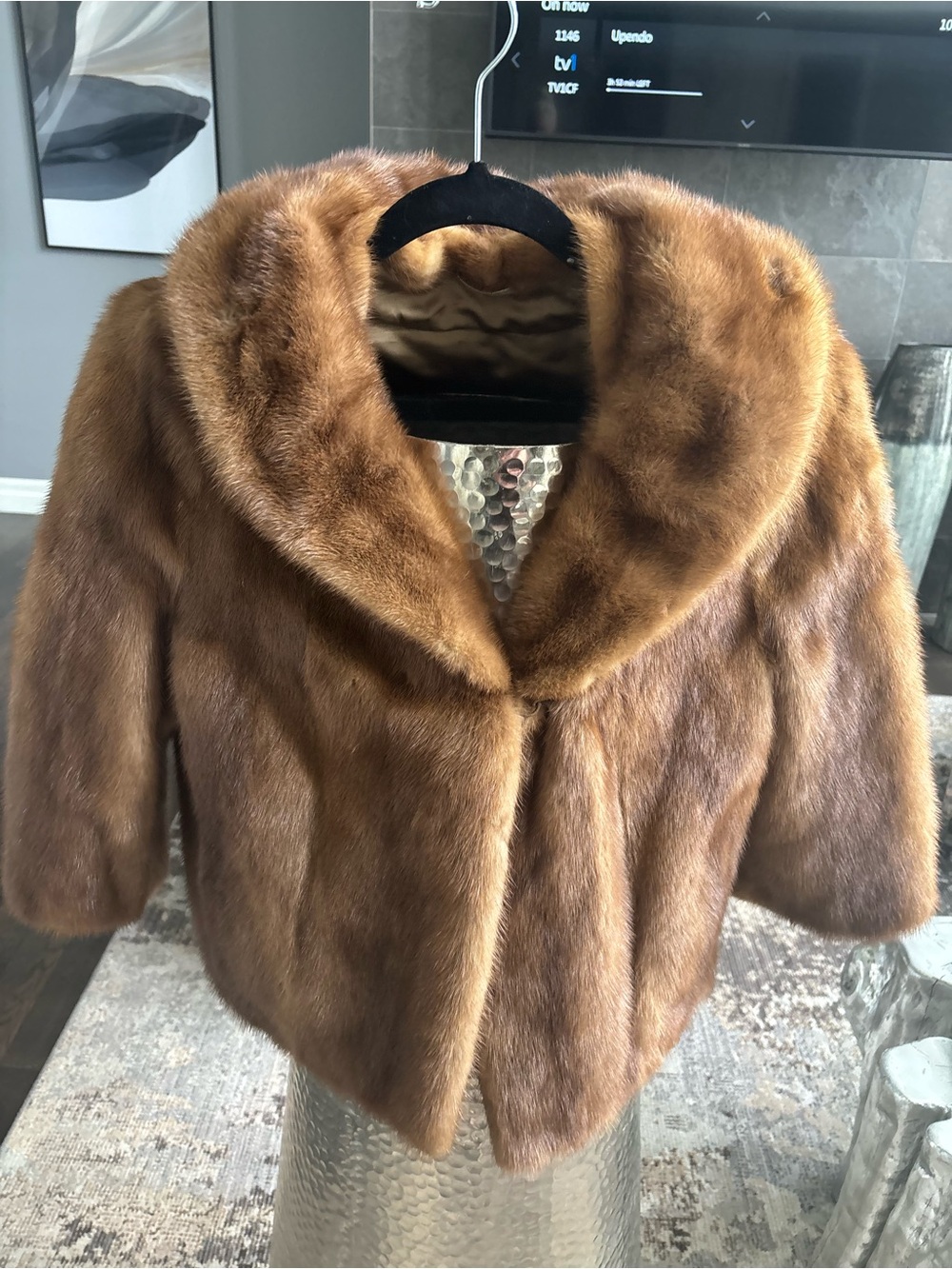 Short Brown Faux Fur Teddy Jacket with Plush Collar weddings ! And galas